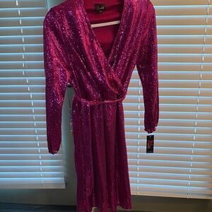 Glamorous Fuchsia Sequin Long Sleeve Dress